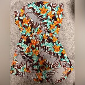 Forever 21 Brown Floral Romper with Teal & Orange Print